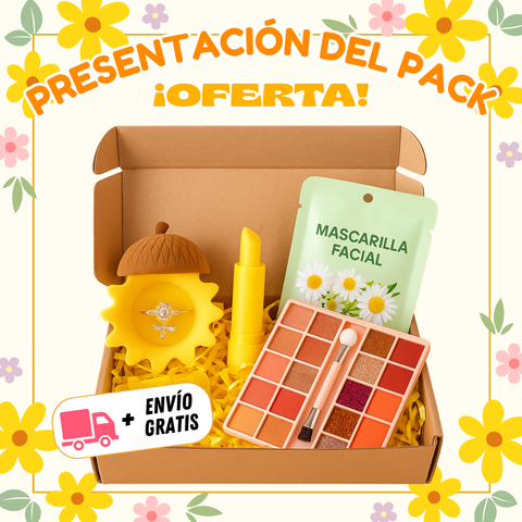 Image of PACK DE PRIMAVERA: Paleta de sombras + anillo giratorio + bálsamo labial + mascarilla facial
