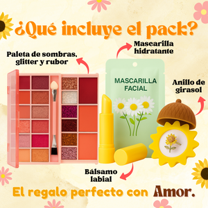 PACK DE PRIMAVERA: Paleta de sombras + anillo giratorio + bálsamo labial + mascarilla facial