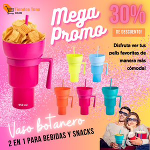 VASO BOTANERO 2 EN 1 para bebidas y snacks